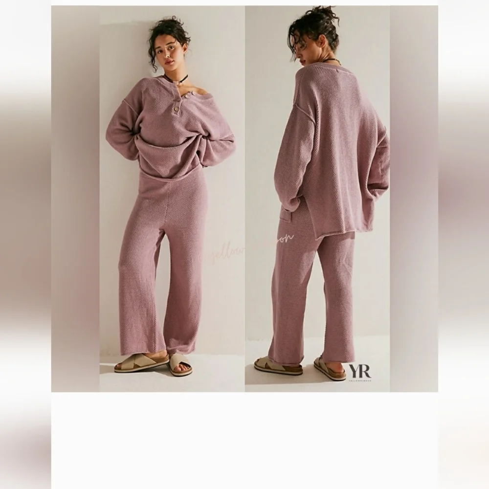 Free People Beach Size L Hailee Sweater Pant Texturized Pink Beach Pants Only - Picture 5 of 12